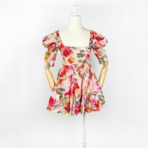 NWT For Love and Lemons Dascha puff sleeve minidress pink floral size XS